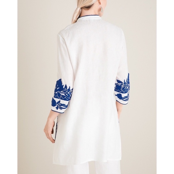 CHICO’S Appliqued Linen Tunic White & Blue Embroidered ~ Size 3 X-Large 16 - Picture 7 of 14
